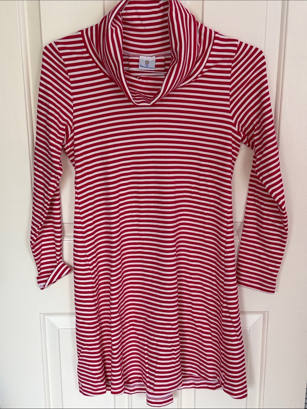 Striped Red/Dark Pink and White Cowl Neck Tunic